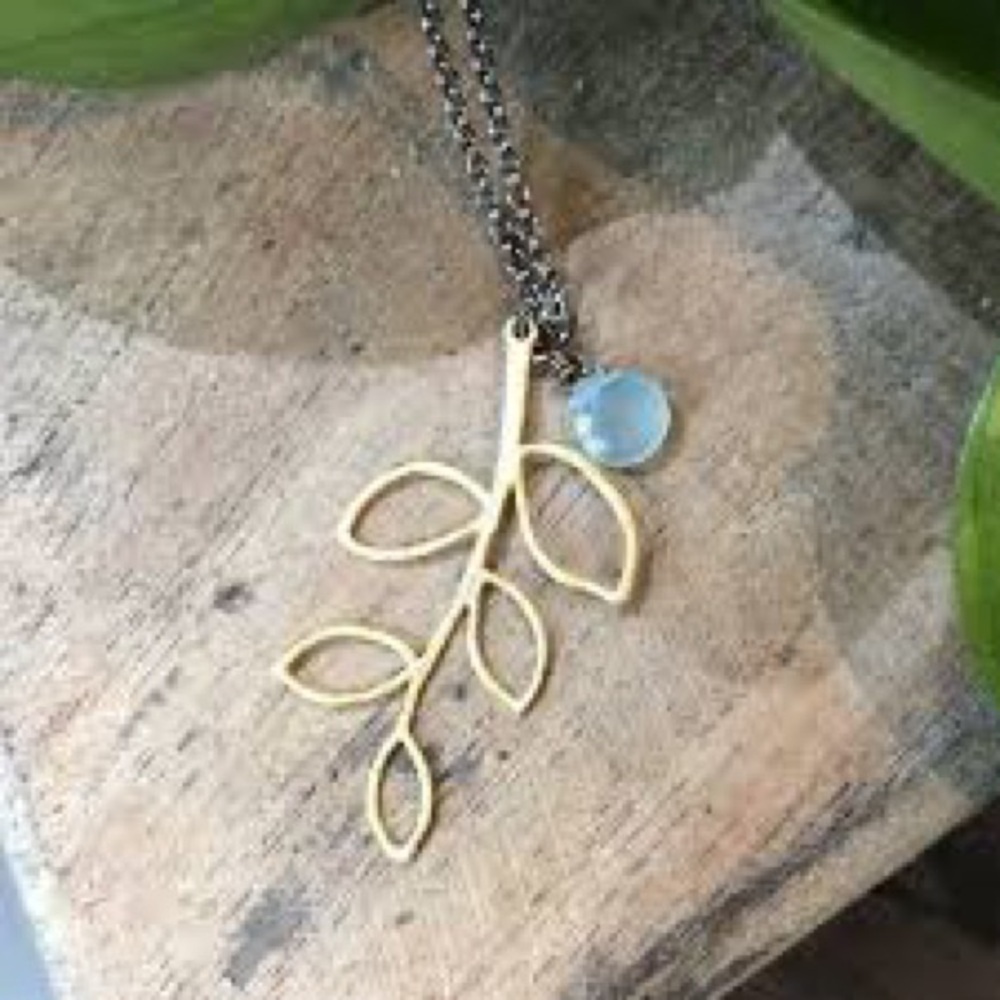 Harlow Aspen Gold Leaf & Stone on 16” Black Chain Necklace - Picture 2 of 2